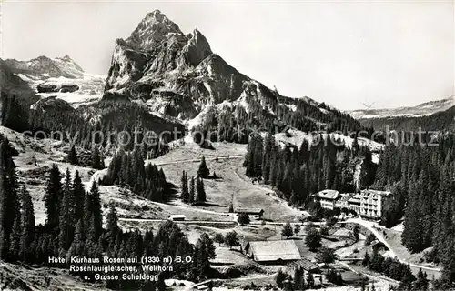AK / Ansichtskarte Rosenlauigletscher Hotel Kurhaus Rosenlaui mit Wellhorn und Grosse Scheidegg Rosenlauigletscher