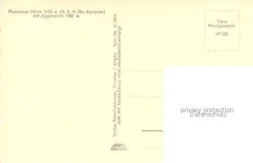 AK / Ansichtskarte Pfronten Pfrontener Huette mit Aggenstein Pfronten