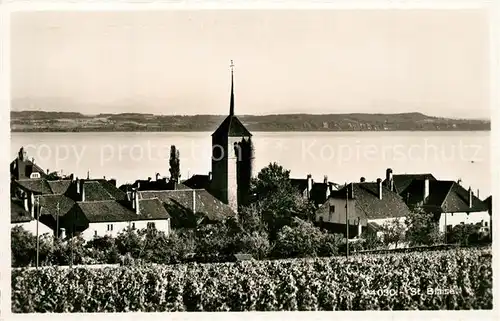 AK / Ansichtskarte St_Blaise_Neuchatel Ortsmotiv mit Kirche vue au lac St_Blaise_Neuchatel
