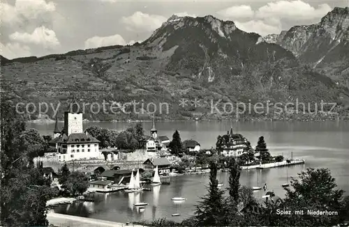 AK / Ansichtskarte Spiez_BE Panorama Blick ueber den Thunersee zum Niederhorn Emmentaler Alpen Spiez_BE