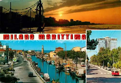 AK / Ansichtskarte Milano Abendstimmung am Hafen Strassenpartie Hochhaus Milano