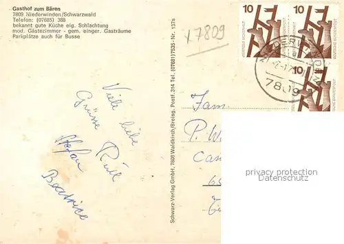 AK / Ansichtskarte Niederwinden_Elztal Gasthaus zum Baeren Niederwinden Elztal
