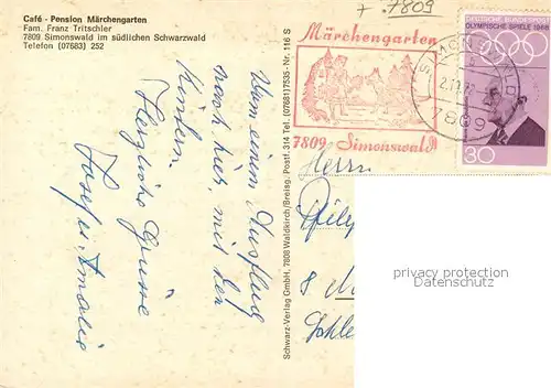 AK / Ansichtskarte Simonswald Pension Cafe Maerchengarten Simonswald