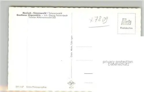 AK / Ansichtskarte Haslach_Simonswald Gasthaus Saegerstueble Haslach_Simonswald