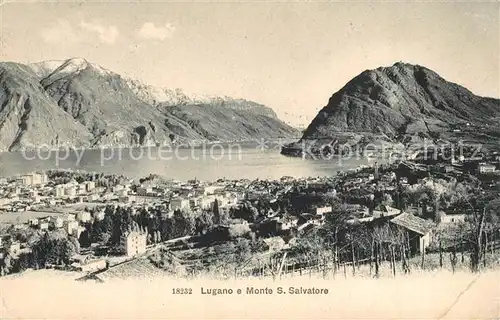 AK / Ansichtskarte Lugano_TI Fliegeraufnahme mit Monte S. Salvatore Lugano_TI
