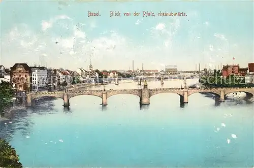 AK / Ansichtskarte Basel_BS Blick von der Pfalz auf Rheinbruecken rheinabwaerts Basel_BS
