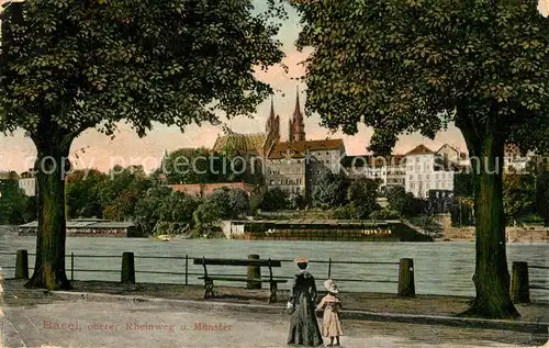 AK / Ansichtskarte Basel_BS Oberer Rheinweg mit Muenster Basel_BS