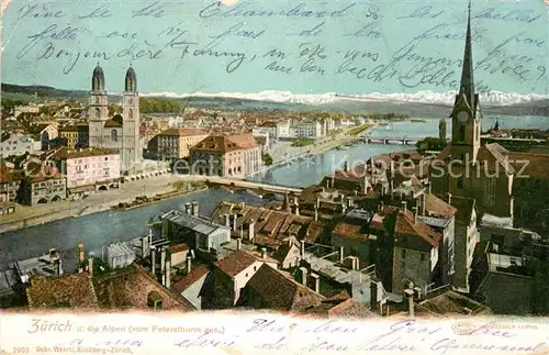 AK / Ansichtskarte Zuerich_ZH Blick vom Petersturm auf Limmat See und Alpen Zuerich_ZH