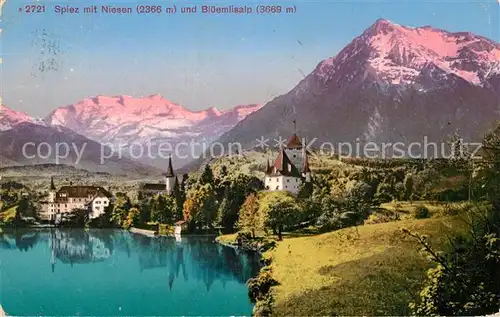 AK / Ansichtskarte Spiez_BE mit Niesen und Blueemlisalp Spiez_BE