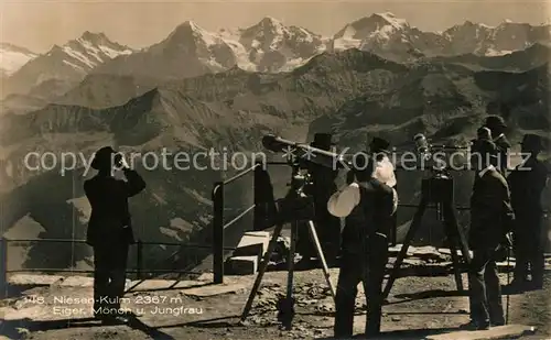 AK / Ansichtskarte Niesen_Kulm Fernrohre Eiger Moench Jungfrau Niesen Kulm