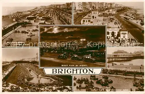 AK / Ansichtskarte Brighton_East_Sussex Boating Pool New Aquarium West Pier at night Sunken Gardens Brighton_East_Sussex