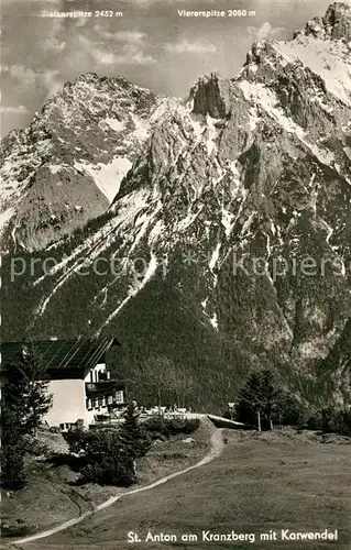 AK / Ansichtskarte St_Anton_Kranzberg Berghotel Restaurant mit Karwendelgebirge St_Anton_Kranzberg