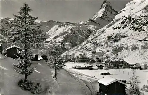 AK / Ansichtskarte Zermatt_VS Winterpanorama mit Blick zum Matterhorn Walliser Alpen Zermatt_VS