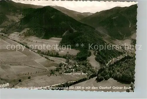 AK / Ansichtskarte Simonswaeldertal Gasthaus Gruener Baum Panorama Flugaufnahme Simonswaeldertal