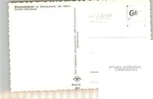AK / Ansichtskarte Simonswaeldertal Ettersbach Panorama Simonswaeldertal