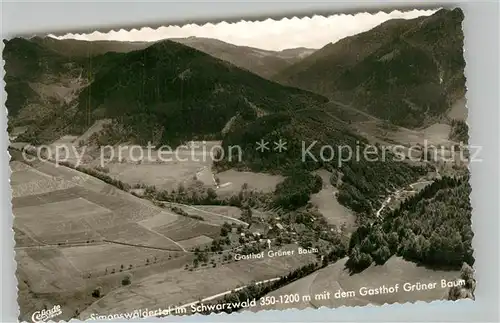 AK / Ansichtskarte Simonswald Panorama Gasthof Gruener Baum Fliegeraufnahme Simonswald