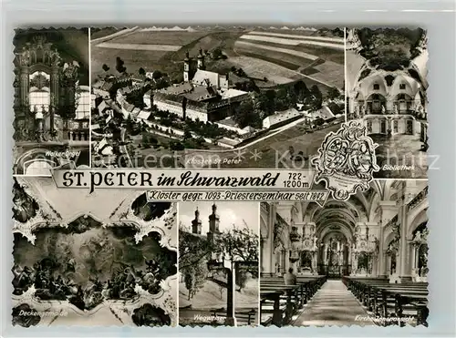 AK / Ansichtskarte St_Peter_Schwarzwald Walker Orgel Bibliothek Kloster Deckengemaelde Altarraum Wegweiser  St_Peter_Schwarzwald