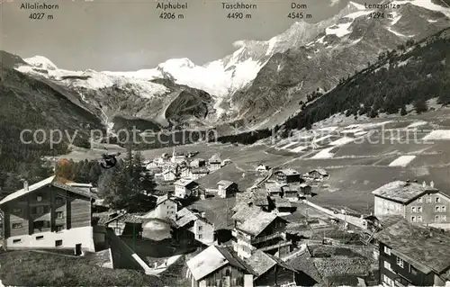 AK / Ansichtskarte Saas Fee mit Feegletscher Allalinhorn Alphubel Taeschhorn Dom und Lenzerspitze Saas Fee
