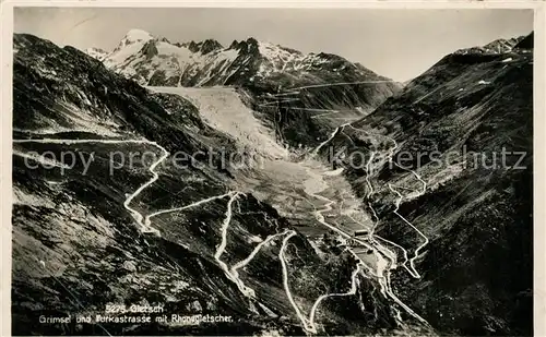 AK / Ansichtskarte Gletsch Grimsel mit Burkastrasse und Rhonegletscher Gletsch