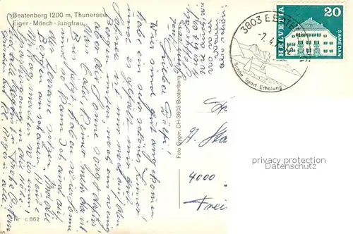 AK / Ansichtskarte Beatenberg mit Thunersee Eiger Moench und Jungfrau Beatenberg