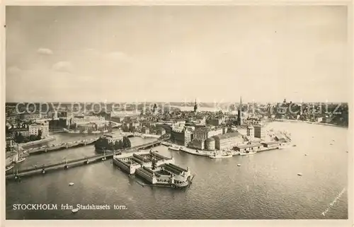 AK / Ansichtskarte Stockholm fran Stadshusets torn Fliegeraufnahme Stockholm
