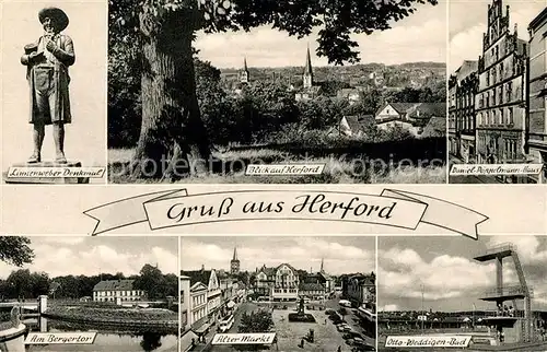AK / Ansichtskarte Herford Linnenweber Denkmal Daniel Poeppelmann Haus Otto Weddigen Bad Alter Markt Bergertor Stadtpanorama Herford