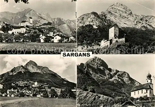 AK / Ansichtskarte Sargans Ortsansicht Kirche Schloss Sargans und Gonzen Appenzeller Alpen Sargans