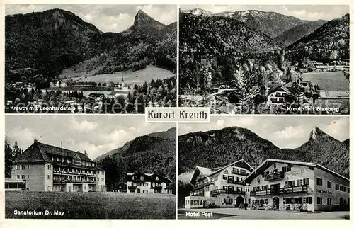 AK / Ansichtskarte Kreuth_Tegernsee mit Leonhardstein Blauberg Sanatorium Dr May Hotel Post Kreuth Tegernsee