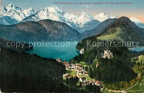 AK / Ansichtskarte Hohenschwangau Blick von der Jungend mit Alp und Schwansee Hohenschwangau