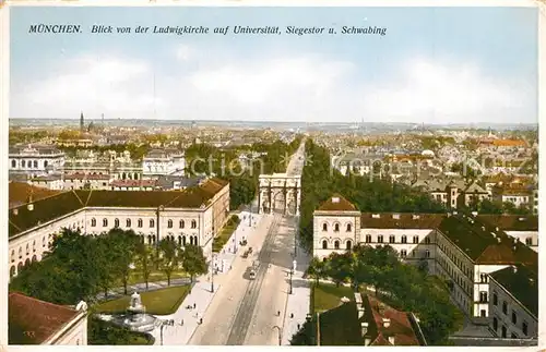 AK / Ansichtskarte Muenchen Blick von der Ludwigskirche auf Universitaet Siegestor und Schwabing Muenchen