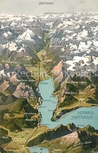 AK / Ansichtskarte Vierwaldstaettersee_SZ Panoramakarte mit Gotthard Vierwaldstaettersee_SZ