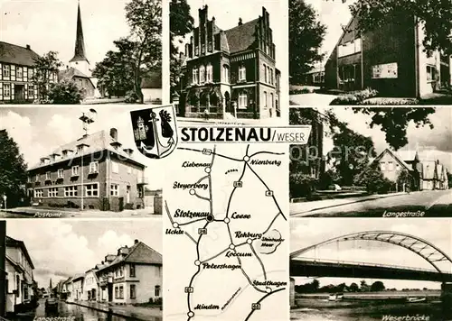 AK / Ansichtskarte Stolzenau_Weser Postamt Langestrasse Volksschule Rathaus Stolzenau Weser