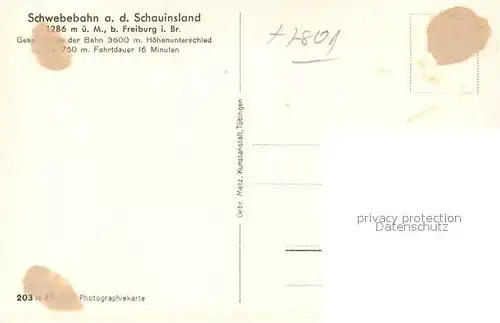 AK / Ansichtskarte Freiburg_Breisgau Schwebebahn auf den Schauinsland Freiburg Breisgau