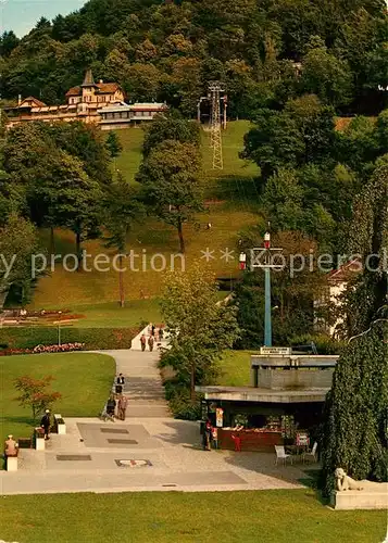 AK / Ansichtskarte Freiburg_Breisgau Stadtgarten mit Seilbahn auf den Schlossberg Freiburg Breisgau