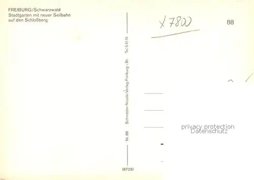 AK / Ansichtskarte Freiburg_Breisgau Stadtgarten mit Seilbahn auf den Schlossberg Freiburg Breisgau