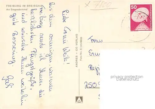 AK / Ansichtskarte Freiburg_Breisgau Am Siegesdenkmal Freiburg Breisgau