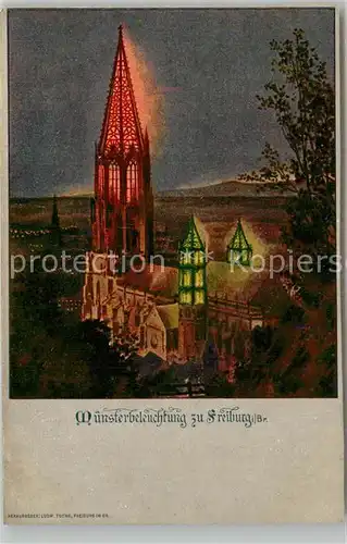 AK / Ansichtskarte Freiburg_Breisgau Muenster Beleuchtung Freiburg Breisgau