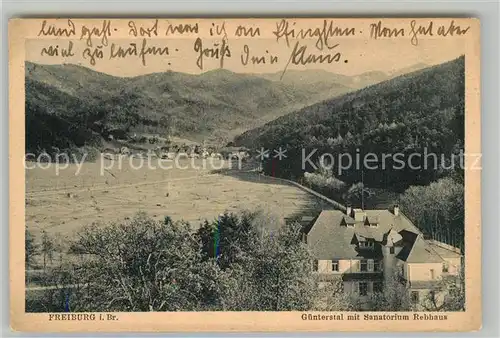 AK / Ansichtskarte Guenterstal_Freiburg Panorama mit Sanatorium Rebhaus Guenterstal_Freiburg