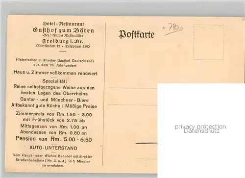 AK / Ansichtskarte Freiburg_Breisgau Gasthof zum Baeren Oberlinden Freiburg Breisgau