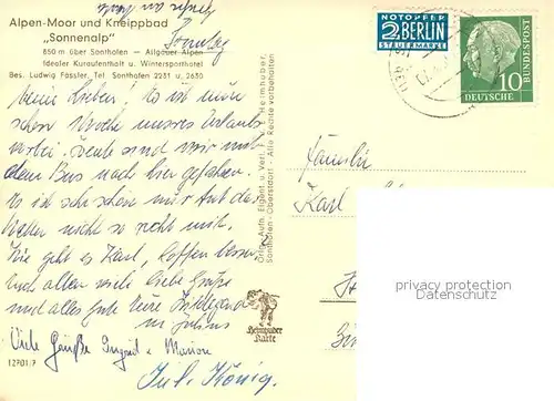 AK / Ansichtskarte Sonthofen_Oberallgaeu Sonnenalp  Sonthofen Oberallgaeu