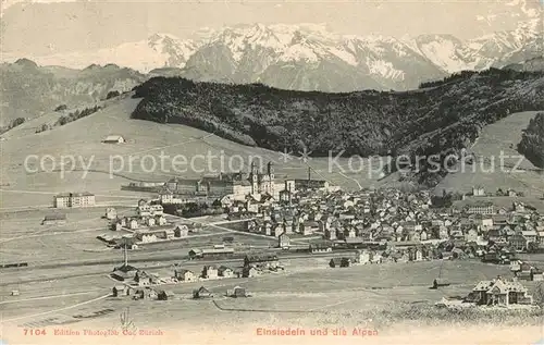 AK / Ansichtskarte Einsiedeln_SZ Fliegeraufnahme mit Alpen Einsiedeln SZ