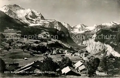 AK / Ansichtskarte Wengen_BE mit Jungfrau und Breithorn Wengen_BE
