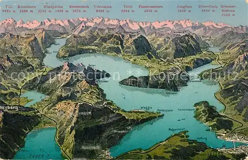 AK / Ansichtskarte Rigi_Kaltbad Panoramakarte Vierwaldstaettersee Alpen Rigi_Kaltbad