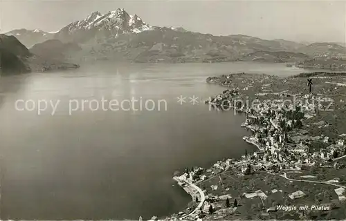 AK / Ansichtskarte Weggis_Vierwaldstaettersee Fliegeraufnahme mit Pilatus Weggis_Vierwaldstaettersee