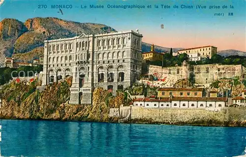 AK / Ansichtskarte Monaco Musee Oceanographique et la Tete de Chien vue prise de la mer Monaco