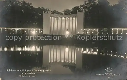 AK / Ansichtskarte Goeteborg Jubileumsutstaellningen Idrottshallen unter Beleuchtung Nachtaufnahme Goeteborg