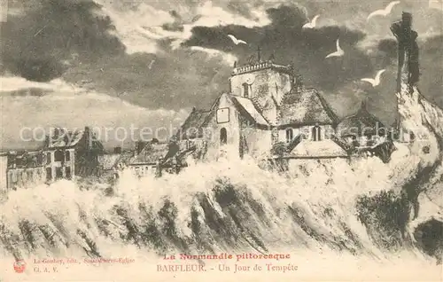 AK / Ansichtskarte Barfleur_Manche Un Jour de Tempete Dessin Kuenstlerkarte Barfleur_Manche