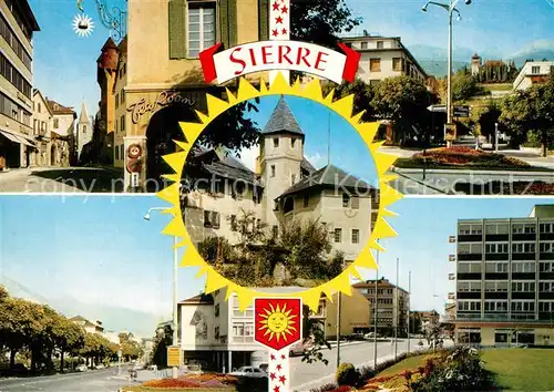 AK / Ansichtskarte Sierre_VS Teilansichten Schloss Strassenprtie Sonne Sierre_VS