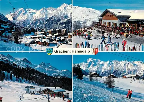 AK / Ansichtskarte Graechen_VS Panorama Dorf Graechen Hannigalp Distelhorn Skilift Wintersportplatz Alpen Graechen_VS