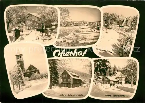 AK / Ansichtskarte Oberhof_Thueringen HOG Luisensitz Thueringenschanze Skispringen Schweizerhuette Kirche Winterimpressionen Oberhof Thueringen